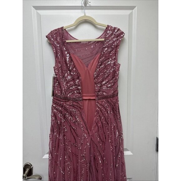 Mac Duggal Size 10 Pink 5445 Cap Sleeve Sequins Beaded Formal Prom Gown Dress - Picture 8 of 12